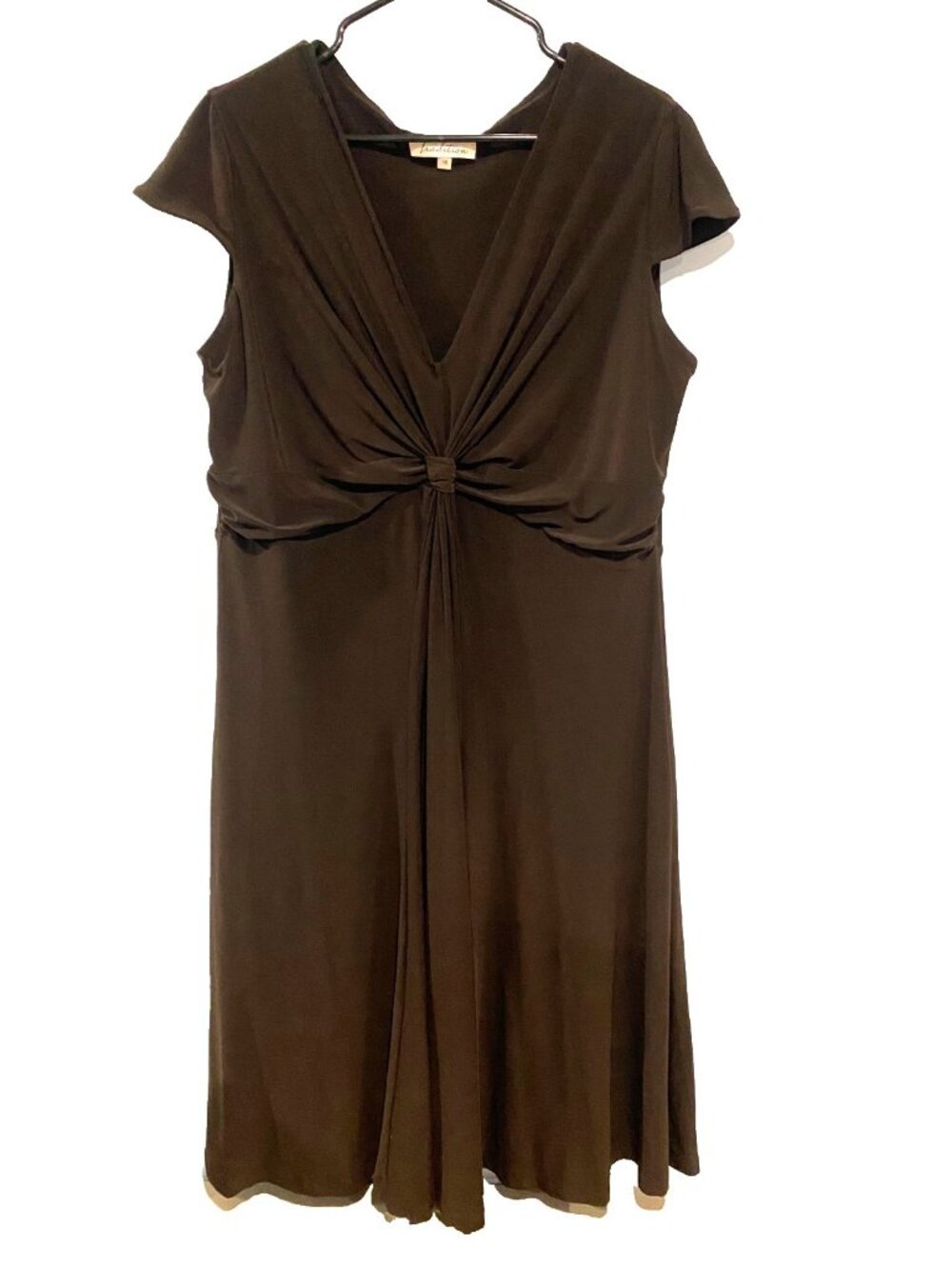 EARTHY OFFICE WEAR Knot Front Cap Sleeve Brown Dress 18 Corporate Classic Modest